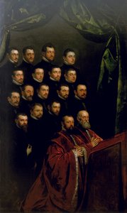 Leden van een broederschap door Jacopo Robusti Tintoretto